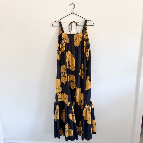 Sundry Black Yellow Floral Tier Maxi Dress 3/L - Picture 2 of 7